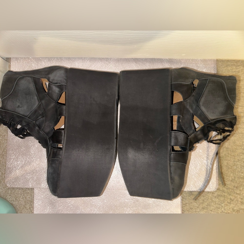Jeffrey Campbell Stein Black Suede Leather Platform Lace-Up Shoes 8 rave - Picture 8 of 12